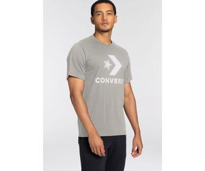T-Shirt CONVERSE "STANDARD FIT CENTER FRONT LARGE LOGO STAR CHEV SS TEE", Herren, Gr. L, grau (lt grau heather), Single Jersey, Obermaterial: 100% Baumwolle, Rundhals, Shirts T-Shirt, Kurzarm, mit Run