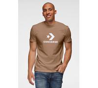 T-Shirt CONVERSE "UNISEX CONVERSE GO-TO STAR CHEVRON LOGO STANDARD FIT T-SHIRT", Damen, Gr. M, mushroom forage, Single Jersey, Obermaterial: 100% Baumwolle, Rundhals, eingesetzt normaler Saum, Shirts 