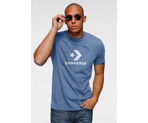T-Shirt CONVERSE "UNISEX CONVERSE GO-TO STAR CHEVRON LOGO STANDARD FIT T-SHIRT", Damen, Gr. XS, blau (lakeside blau), Single Jersey, Obermaterial: 100% Baumwolle, Rundhals, eingesetzt normaler Saum, S