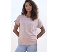 T-Shirt COPENHAGEN STUDIOS "mit dezentem Logoprint hinten", Damen, Gr. S (36), lila (soft violet), Single Jersey, Obermaterial: 100% Baumwolle, unifarben, casual, bequem, Rundhals, Kurzarm mit Aufschl