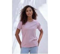 T-Shirt COPENHAGEN STUDIOS "mit dezentem Logoprint vorn", Damen, Gr. L (40), lila (soft violet), Single Jersey, Obermaterial: 100% Baumwolle, unifarben, casual, bequem, Rundhals, Kurzarm, Shirts, aus 