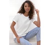 T-Shirt COPENHAGEN STUDIOS "mit dezentem Logoprint vorn", Damen, Gr. M (38), weiß (hellweiß), Single Jersey, Obermaterial: 100% Baumwolle, unifarben, casual, bequem, Rundhals, Kurzarm, Shirts, aus sof