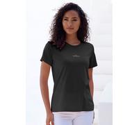 T-Shirt COPENHAGEN STUDIOS "mit dezentem Logoprint vorn", Damen, Gr. XS (34), schwarz, Single Jersey, Obermaterial: 100% Baumwolle, unifarben, bequem, Rundhals, Shirts T-Shirt, aus softer Jersey-Quali