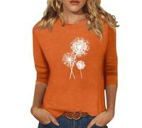 T Shirt Damen 3/4-Ärmel-T-Shirts Pusteblume Grafik Herbstmode | Runder Hals 3/4 Arm Lässige Blusen Mode Ruck Schick Oberteile Trendy Boho-Kleidung