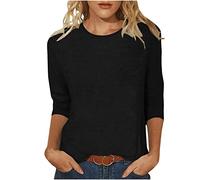 T Shirt Damen 3/4 Arm - Oberteile Damen Sommer Bluse Elegant Tshirt Schwarze Oberteil Rundhals Tee Shirts Dreiviertelarm Pullover Casual Tunika Tops T-Shirts