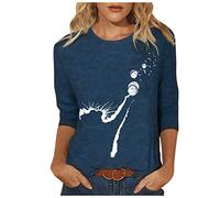 T Shirt Damen 3/4 Arm - Oberteile Damen Sommer mit Katze Motiv - Bluse Elegant Vintage Tshirt Rundhals Große Größen Locker Tunika Tops Party Oberteil Tee - Shirts & Blusen für Frauen Teenager Mädchen