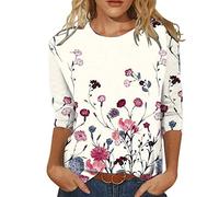 T Shirt Damen 3/4 Arm - Oberteile Damen Sommer -Tshirt Damen Kurzarm mit Schöne Aufdruck Pullover Frühling Sommer Rundhals Lässig Sport T-Shirt Tunika Top T-Shirts für Frauen Teenager Mädchen