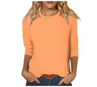 T-Shirt Damen 3/4 arm, Tshirt Langarm,Pullover Einfarbig Casual Longshirt Lose Modern Langarm-Hemden Hemdbluse Oberteile Tunika BlusentopsTop mit Rundhals Longpulli Bluse Blusenshirt Pullis