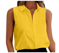 T Shirt Damen Ärmellos Button-Down-Shirts Tank Top Lässiges Weste Casual Loose V-Ausschnitt Locker Vintage Einfarbig Passform Tops Arbeit Elegante Blusen Tank-Top Tshirt