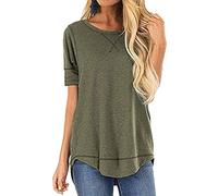 T Shirt Damen Basic Tee Damen T-Shirt Damenblusen Damen Große Größen Sport Shirt Kurzarm Rundhals Fitness Top kurzer Vorderseite und langem Rücken Damen T-Shirt Rundhals Kurzarm Shirt Oberteile