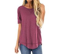 T Shirt Damen Basic Tee Damen T-Shirt Damenblusen Damen Große Größen Sport Shirt Kurzarm Rundhals Fitness Top kurzer Vorderseite und langem Rücken Damen T-Shirt Rundhals Kurzarm Shirt Oberteile