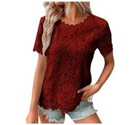 T-Shirt Damen Damen-T-Shirt mit Flügelärmeln Sommer-Tanktop schlicht lässig lockere Passform Blusen Ragwear Shirt Damen Hemdbluse Damen Basic Top Damen(Blusen Damen Weinrot,L)