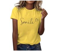T-Shirt Damen Elegant, Elegante Oberteile Damen, Tee Shirts Rundhals Kurzen Ärmeln Shirts Klassischer Bedruckte Tops Freizeit Loose Sommerbluse Luftige Komfort Longblusen Vielseitige Strandurlaub