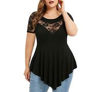 T-Shirt Damen Elegant Schicke Sale Bluse Sommer Atmungsaktives Großes, Top Einfarbiges Unregelmäßiges, Durchsichtiges Oberteil Aus Floraler Spitze Mit Kurzen Ärmeln Tee Shirt Locker Sitzendes