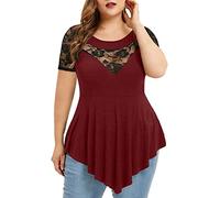 T-Shirt Damen Elegant Schicke Sale Bluse Sommer Atmungsaktives Großes, Top Einfarbiges Unregelmäßiges, Durchsichtiges Oberteil Aus Floraler Spitze Mit Kurzen Ärmeln Tee Shirt Locker Sitzendes