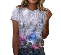 T Shirt Damen Elegant Sommer Shirt Damen Elegant Langarm Tunika Damen Elegant Rundhals-Ausschnitt Oberteile Sommer Longshirt Damen Vintage TrompetenäRmel Lässige Bequem Blue Teenager Mädchen E752