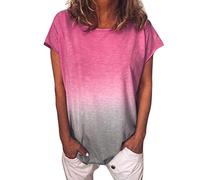 T-Shirt Damen Kurzarm Casual mit Rundhalsausschnitt T-Shirt Tunika Bluse Frauen Casual Farbverlauf Kurzarm Tops (3XL,2pink)