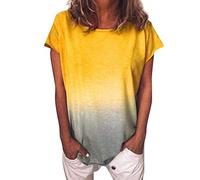 T-Shirt Damen Kurzarm Casual mit Rundhalsausschnitt T-Shirt Tunika Bluse Frauen Casual Farbverlauf Kurzarm Tops (3XL,2gelb)
