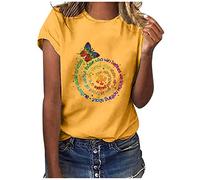 T-Shirt Damen Kurzarm Casual Sommer Lose Shirt Oversize Oberteile T-Shirt Bluse Frauen Casual Printing Kurzarm O-Ausschnitt Loose Tops (3XL,4gelb)