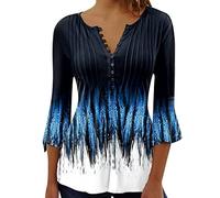 T-Shirt Damen Kurzarm - Damen Herbst und Winter Vintage Bedruckte V-Ausschnitt schmal gestreifte Bluse