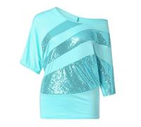 T Shirt Damen Kurzarm- Glitzer Oberteile Damen Sommer,Pailettenshirt Damen Bluse Cold Shoulder Fledermausärmel Tunika Große Größen Top Tshirt Locker Lässig Party Oberteil Pullover T-Shirts für Frauen
