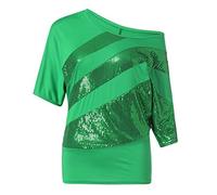 T Shirt Damen Kurzarm- Glitzer Oberteile Damen Sommer,Pailettenshirt Damen Bluse Cold Shoulder Fledermausärmel Tunika Große Größen Top Tshirt Locker Lässig Party Oberteil Pullover T-Shirts für Frauen