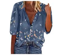 T Shirt Damen Kurzarm Hemd - Sommer Oberteile Damen,Schmetterling Bluse Elegant V-Ausschnitt Casual Lose Hemdbluse Tunika Tops T-Shirts & Blusen für Teenager Mädchen Frauen Stilvolle Klamotten