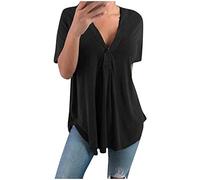 T-Shirt Damen Kurzarm - Modisches Damen-Kurzarmhemd mit V-Ausschnitt, einfarbig, lose, große Bluse