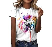 T Shirt Damen Kurzarm, Oberteile Damen Sommer,Ausgefallene Tshirt Damen mit Aufdruck Lässig Vielseitiges Basic Tee Locker Sport Bluse Rundhals Weiss Tunika Tops T-Shirts für Teenager Mädchen Frauen