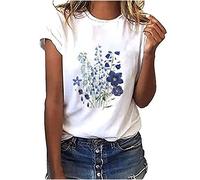 T-Shirt Damen Kurzarm - Oberteile Damen Sommer - Tshirt Damen mit Aufdruck Blumenmuster Rundhals Lässig Sport Bluse Kurzarmshirt Basic Graphic Tee Partner Tops T-Shirts für Frauen Teenager Mädchen