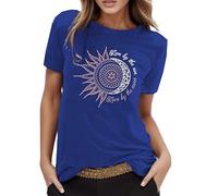 T Shirt Damen Kurzarm, Oberteile Damen Sommer,Tshirt Damen mit Bedrucken Sonne Mond Sonnenblume Sprüchen Tee Tops Rundhals Tunika Bluse Vintage Pullover Lässig T-Shirts für Frauen Teenager Mädchen