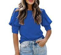 T Shirt Damen Kurzarm Puffärmel - Oberteile Damen Elegant, Tunika Sommer Bluse Top Locker Lässig Rundhals Einfarbig Elegante Blusenshirt Kurzarmshirt Tops Hemden Blusen & Tuniken für Damen