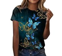 T Shirt Damen Kurzarm Rundhals - Sommer Oberteile Damen Schmetterling Tshirt mit Vintage Motiv Casual Sport Bluse Kurzarmshirt Basic Graphic Tee TunikaTops Hemd T-Shirts für Teenager Mädchen Frauen