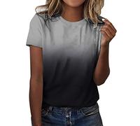 T Shirt Damen Kurzarm Rundhals - Sommer Oberteile Damen Tshirt mit Farbverlauf Motiv Casual Sport Bluse Kurzarmshirt Basic Tee Tunika Große Größen Tops Hemd T-Shirts für Teenager Mädchen Frauen