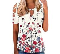T-Shirt Damen Kurzarm - Sommer Oberteile Damen Elegant Einfarbig Schulterfreies Bluse Tunika Große Größen Cutout Casual Lose Tshirt Party Oberteile Longshirt Tops T-Shirts & Blusen für Frauen