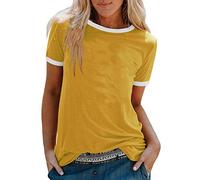 T-Shirt Damen Kurzarm, Sommer Oberteile Damen Stilvoll T Shirt Einfarbige Rundhals Sport Bluse Kurzarmshirt Basic Tee Tunika Große Größen Tops Hemd T-Shirts für Teenager Mädchen Frauen