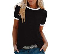 T-Shirt Damen Kurzarm, Sommer Oberteile Damen Stilvoll T Shirt Einfarbige Rundhals Sport Bluse Kurzarmshirt Basic Tee Tunika Große Größen Tops Hemd T-Shirts für Teenager Mädchen Frauen