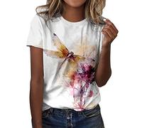 T-Shirt Damen Kurzarm - Sommer Oberteile Damen Süßes T Shirt mit Blumen Drucken Rundhals Casual Sport Bluse Kurzarmshirt Basic Graphic Tee Tunika Tops Hemd T-Shirts für Teenager Mädchen Frauen