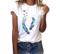 T-Shirt Damen Kurzarm - Sommer Oberteile Damen Süßes T Shirt mit Blumen Drucken Rundhals Casual Sport Bluse Kurzarmshirt Basic Graphic Tee Tunika Tops Hemd T-Shirts für Teenager Mädchen Frauen