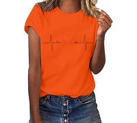 T-Shirt Damen Kurzarmhemden Mit V-Ausschnitt Lässig Bedruckt Kurze Ärmel Lockere Bluse Shirt Elegant Tshirt Sommer Oberteil Kurzarm T Rundhals Long Shirts Für Kleidung Longshirts Oversized Orange XL