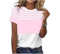 T-Shirt Damen Kurze Ärmel Oberteil Sommer Tailliert Tshirt Rundkragen Gestreiftes Tee Tops Lässig Trendy Vielseitige T Shirts Klassische Basic Bluse Business Vintage Sportshirt