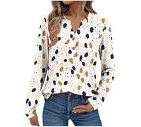 T-Shirt Damen Lässig Longsleeve Elegant Longbluse Basic Longtops Bedrucktes Lockeres Langarm T-Shirt Mit V-Ausschnitt Und Knopfleiste Tshirt Bequem Longshirt Modisch Bluse Langarmshirt