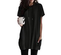 T Shirt Damen Lang mit Kapuze, Longshirt Damen Kurzarm,Oberteile Damen Sommer Tunika Bluse Solide Longtops Lässig Locker Hoodie Tshirt Taschen Rundhals Long Tops Pullover Blusen & Tuniken für Frauen