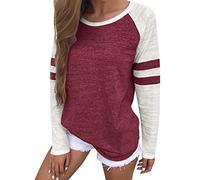 T Shirt Damen Langarm - Basic Langarmshirt Damen Patchwork Treifen, Oberteile Damen Rundhals T-Shirt Bluse Große Größen Lässig Locker Tee Sport Blusen & Tuniken für Frauen Sportshirt Sweatshirt