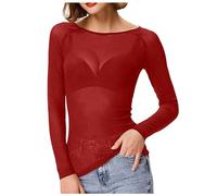 T Shirt Damen Langarm,Transparent Tüll Mesh Bluse,Sexy Oberteil Damen High Stretch Slim Fit Sheer Arm Shaper Top Basic Langarmshirt Tunika Tops Party Oberteile Clubwear Netzoberteil