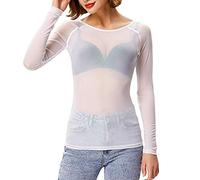 T Shirt Damen Langarm - Transparent Tüll Mesh Bluse,Sexy Oberteil Damen High Stretch Slim Fit Sheer Arm Shaper Top Basic Langarmshirt Tunika Tops Party Oberteile Clubwear Netzoberteil