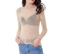 T Shirt Damen Langarm - Transparente Mesh Bluse, Sexy Oberteil Damen High Stretch Slim Fit Sheer Arm Shaper Top Basic Langarmshirt Tunika Tops Party Oberteile Clubwear Netzoberteil Pullover