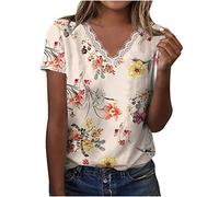 T-Shirt Damen Mit Aufdruck Bluse Weiß Damen Kurzarm Sportbekleidung Mode Drucken Spitze V-Ausschnitt Kurzarm Oberteile FüR Frauen Lockere Tops Team Braut Tshirt (2-Watermelon Red, 3XL)
