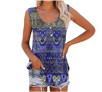 T-Shirt Damen Mit Aufdruck Opus Bluse Damen Schwimmshirt Damen Elegant Drucken V-Ausschnitt ÄRmelloses Racerback Tanktop Mit Knopfleiste Satin Bluse Damen (2-Dark Purple, 4XL)