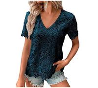 T-Shirt Damen Mit Aufdruck Satin Top Damen Yoga Shirt Elegant Einfarbig Plissee Stehkragen Kurzarm T Shirt LäSsiges V-Ausschnitt Oberteile Slim Tunika Shirts Kimono Damen (2-Dark Blue, L)